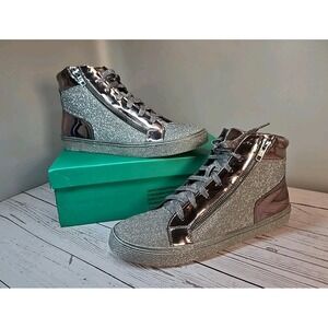 Lauren Lorraine Skippy Sz 10 Pewter High Top Sneaker Bling Sparkle Fabulous